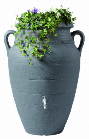 Regenton Amfoor Antiek Donker Graniet met planten